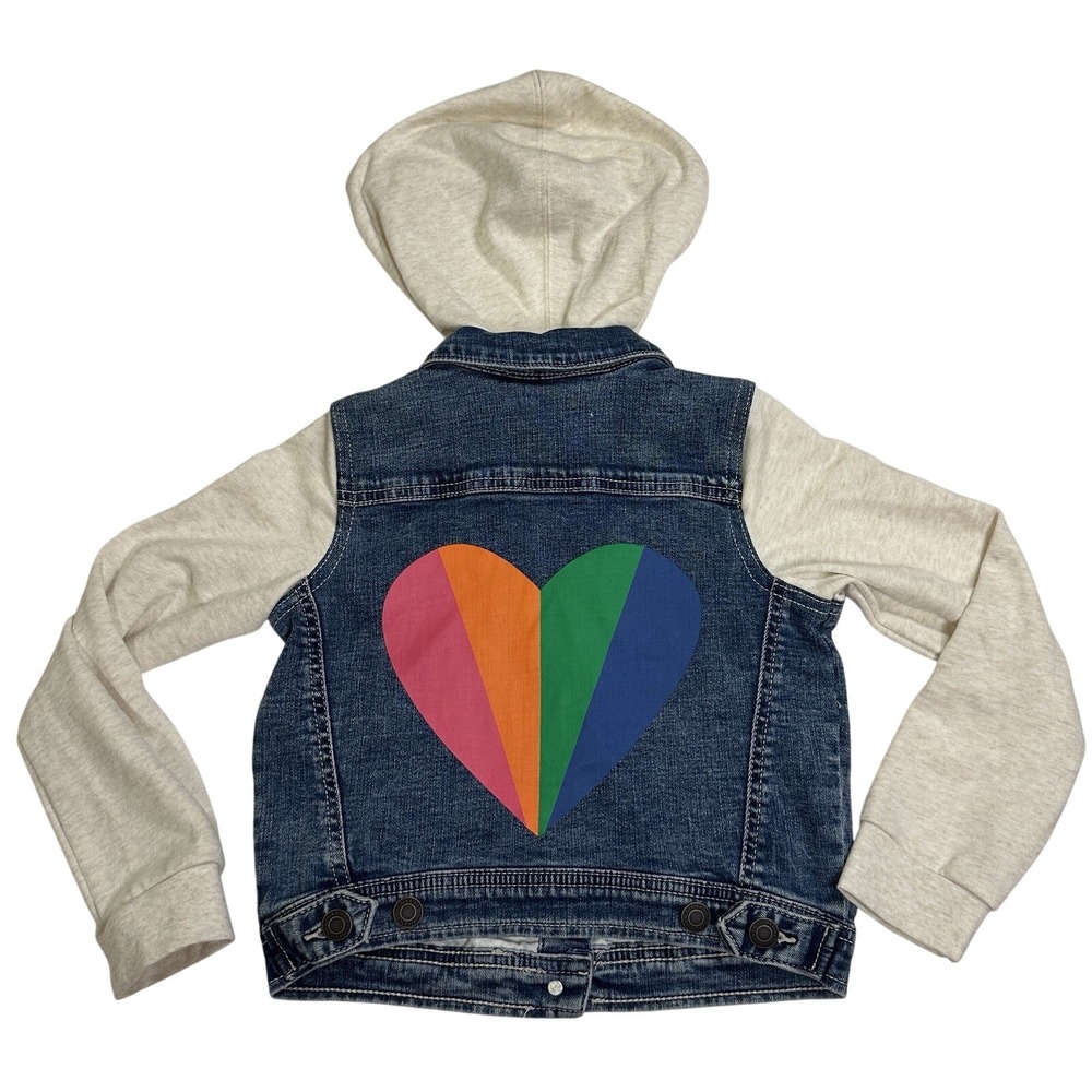 Tucker + Tate Denim Hoodie Jacket Girls Sz 6 Colorful Heart Graphic‎ On Back